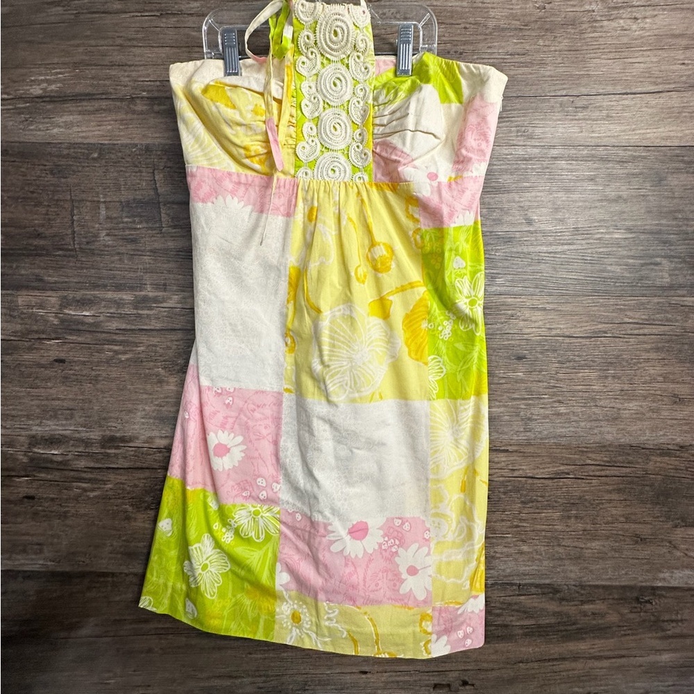 Lilly Pulitzer Multicolor Patchwork Halter Neck S… - image 1